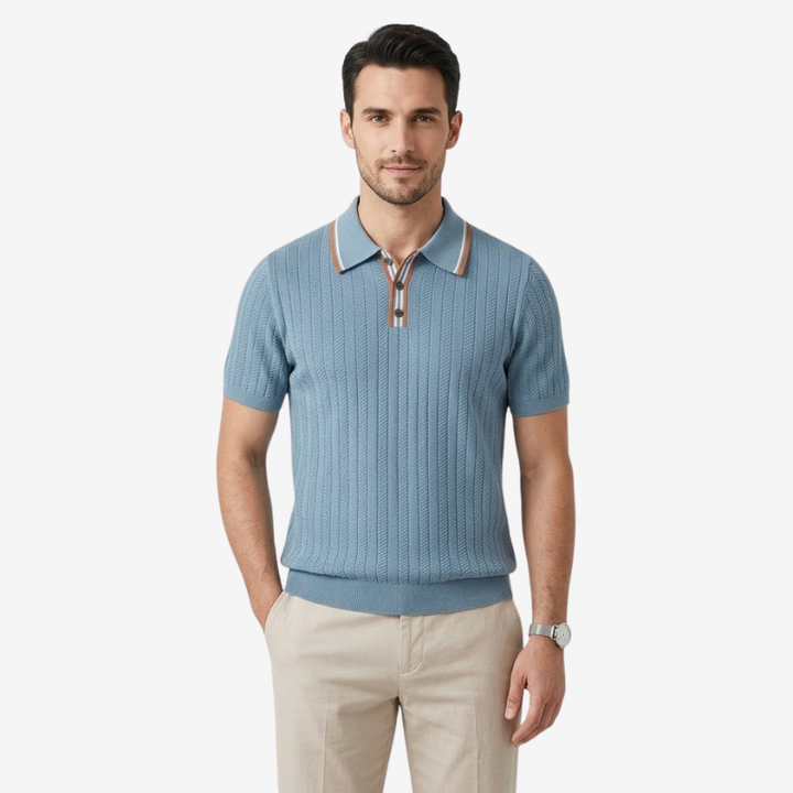 NOMU | Men's Textured Knit Polo Shirt – Smart Casual Short Sleeve Sweater Polo