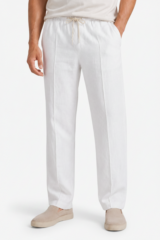 NOMU | Men's Linen Blend Pants – Drawstring Elastic Waist Tapered Design