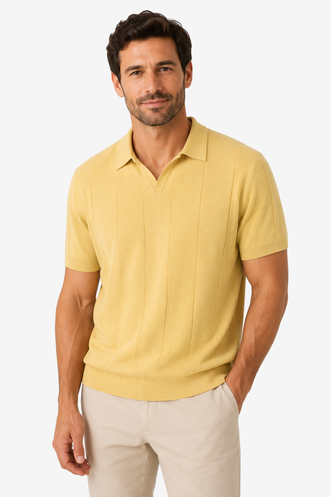 NOMU | Men's Knit Polo Shirt – Vertical Ribbed Casual Design