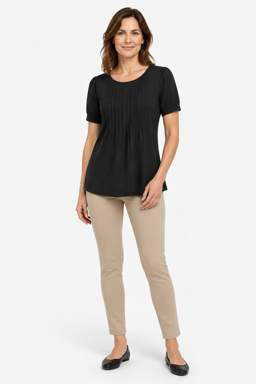 NOMU | Women’s Pleated Front Short Sleeve Blouse