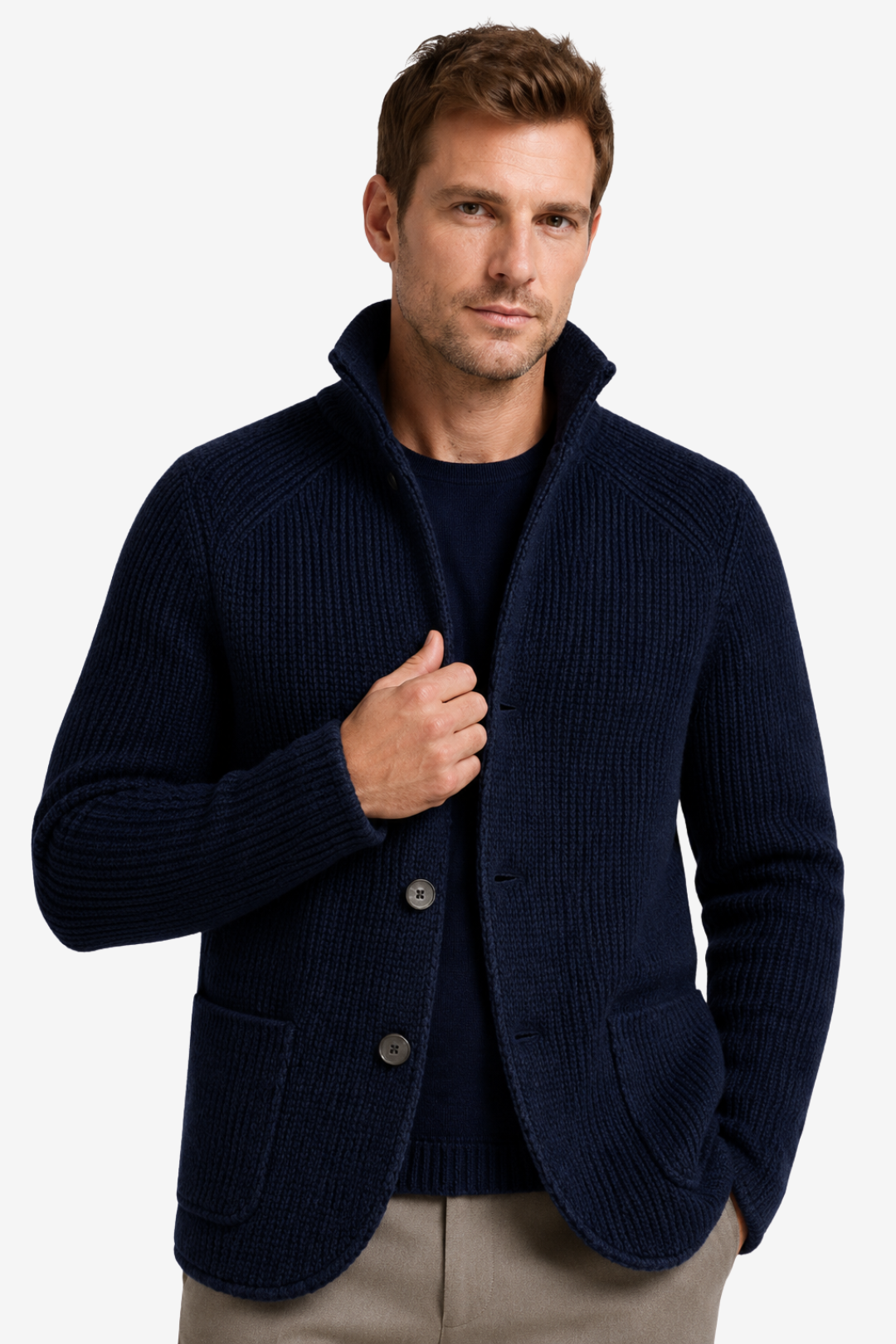 NOMU | Men's Textured Knit Blazer Cardigan – Smart Casual Button-Up Sweater Jacket