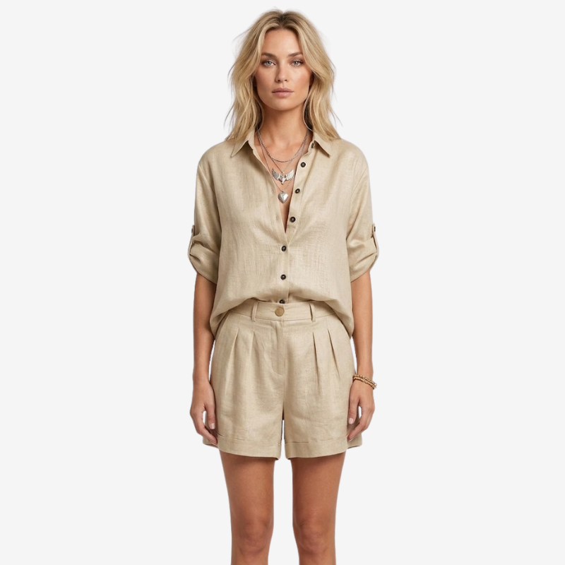 NOMU | Women's Relaxed Linen Shirt & Tailored Shorts Set – Minimalist Summer Co-Ord Outfit