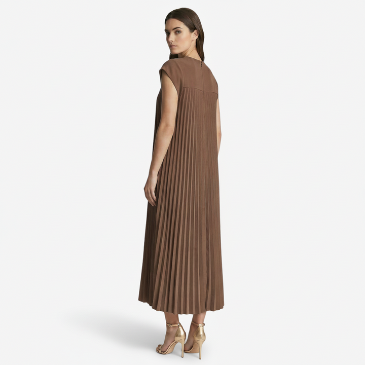 NOMU | Women's Pleated Cap Sleeve Maxi Dress – Elegant Flowing Midi Evening Dress