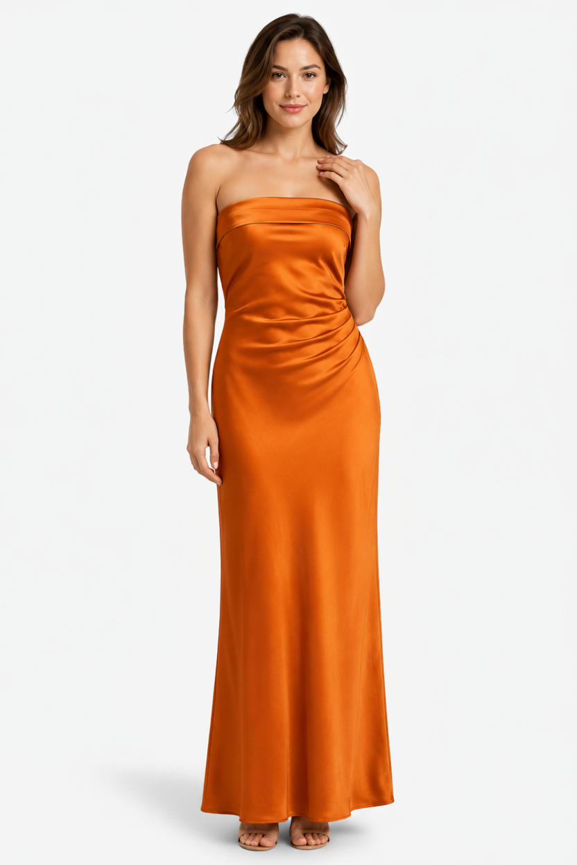 NOMU | Women's Strapless Satin Maxi Dress – Elegant Minimalist Evening Gown
