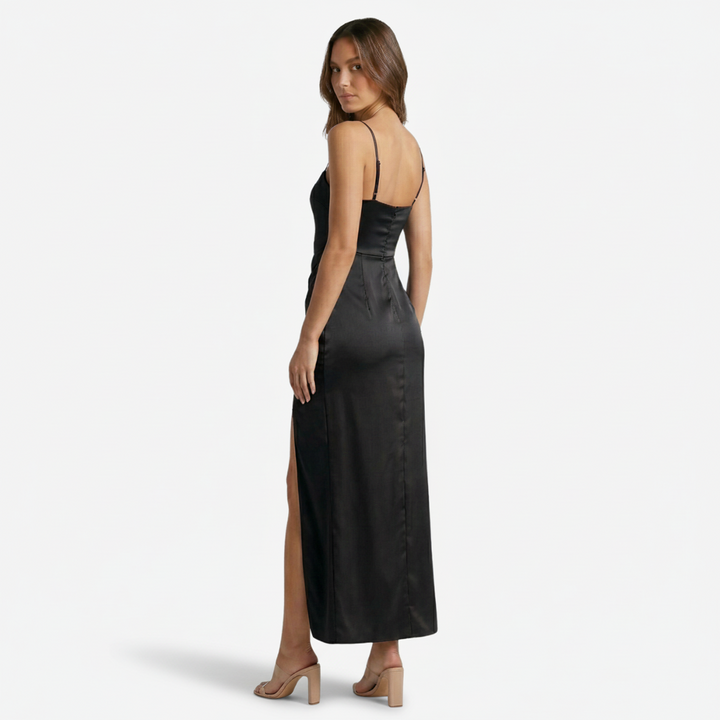 NOMU | Women's Satin Slip Maxi Dress – Elegant Spaghetti Strap Evening Dress