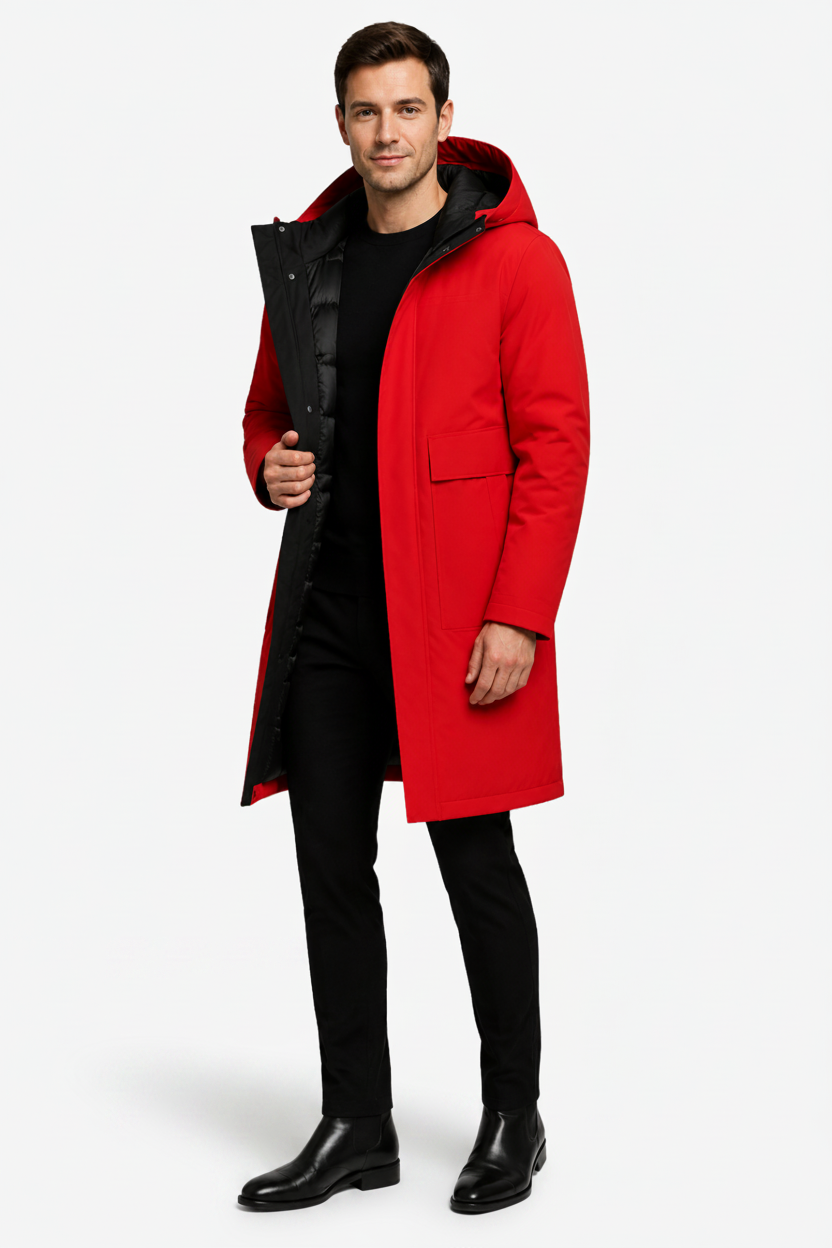 NOMU | Men's Long Quilted Hooded Parka – Full Length Design with Front Pockets