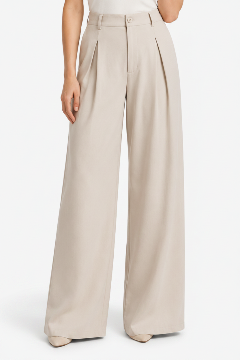 NOMU | Women's High-Waisted Wide Leg Trousers – Elegant Pleated Palazzo Pants