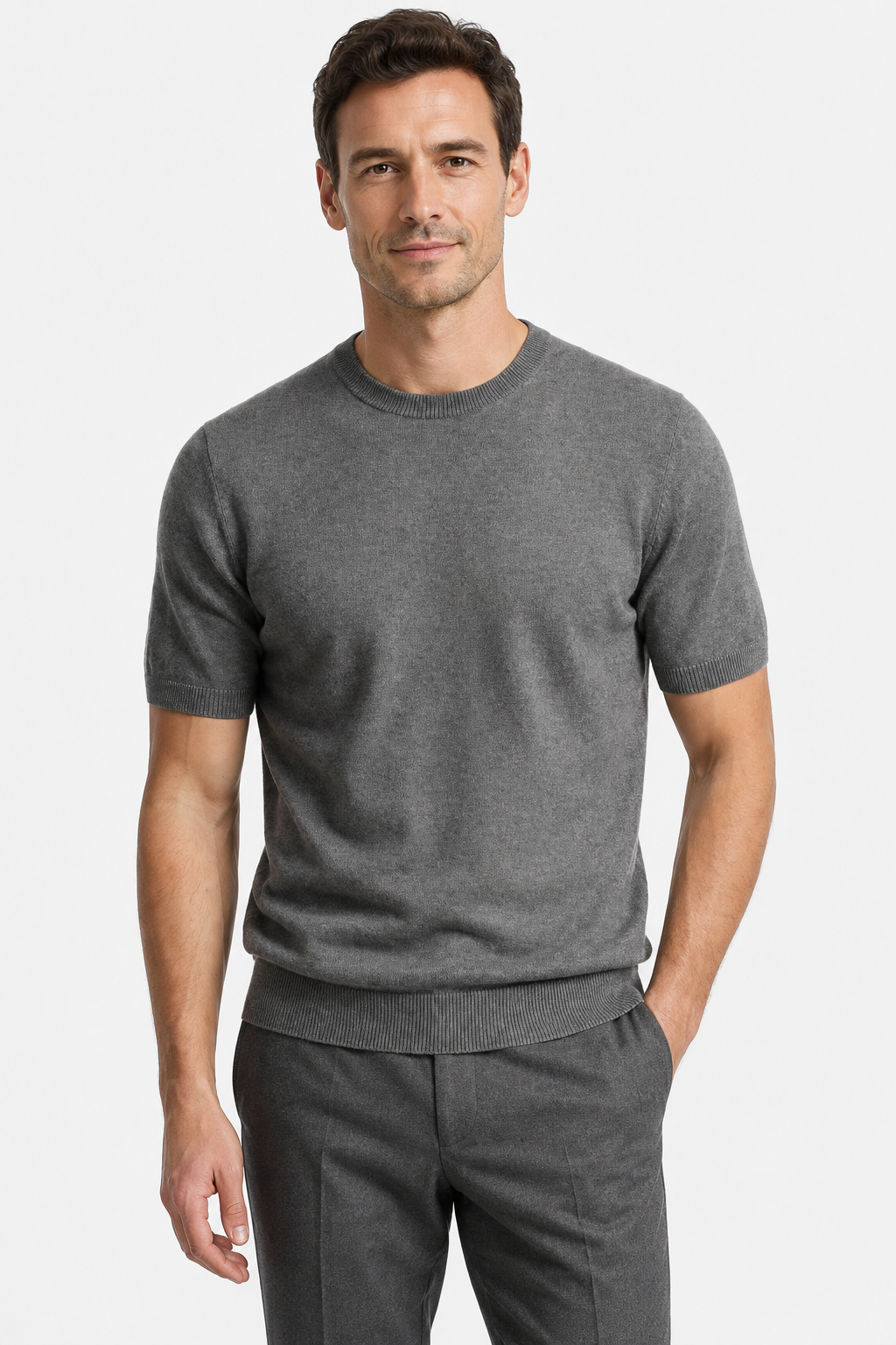 NOMU | Men's Fine Knit Crew Neck Sweater Tee – Minimalist Soft-Touch Top