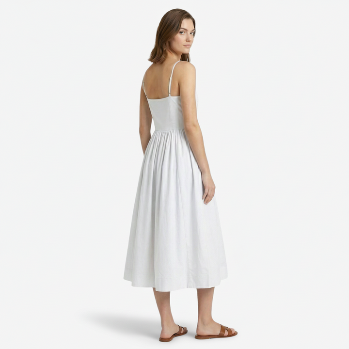 NOMU | Women's Sleeveless Square Neck Midi Dress – Elegant A-Line Casual Party Dress