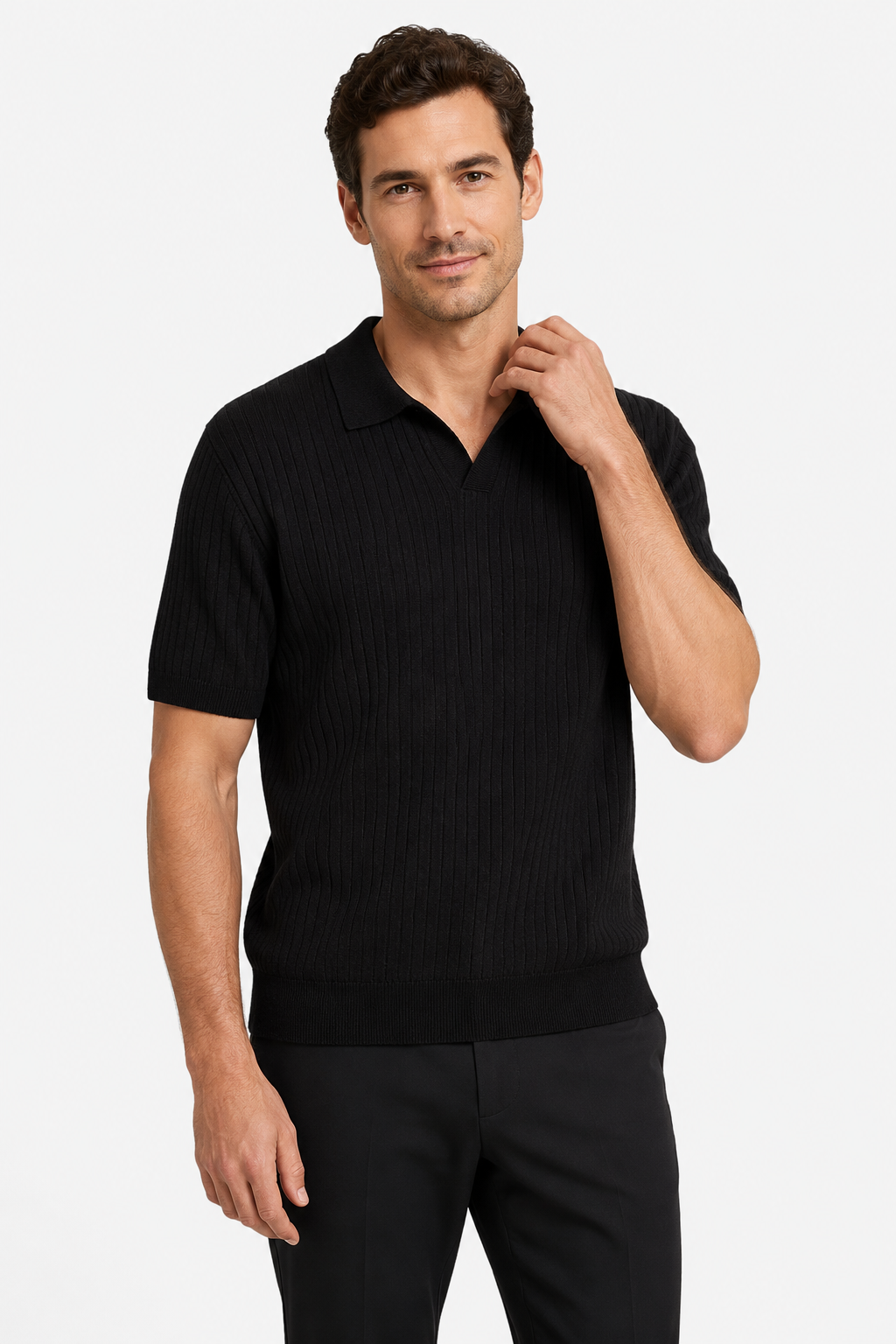 NOMU | Men's Ribbed Knit Polo Shirt – Minimalist Smart Casual Short Sleeve Top