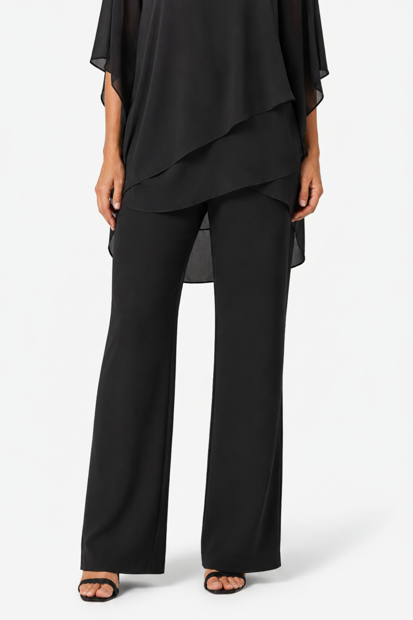 NOMU | Women's Two Piece Set – Asymmetric Layered Top Wide Leg Trousers Design
