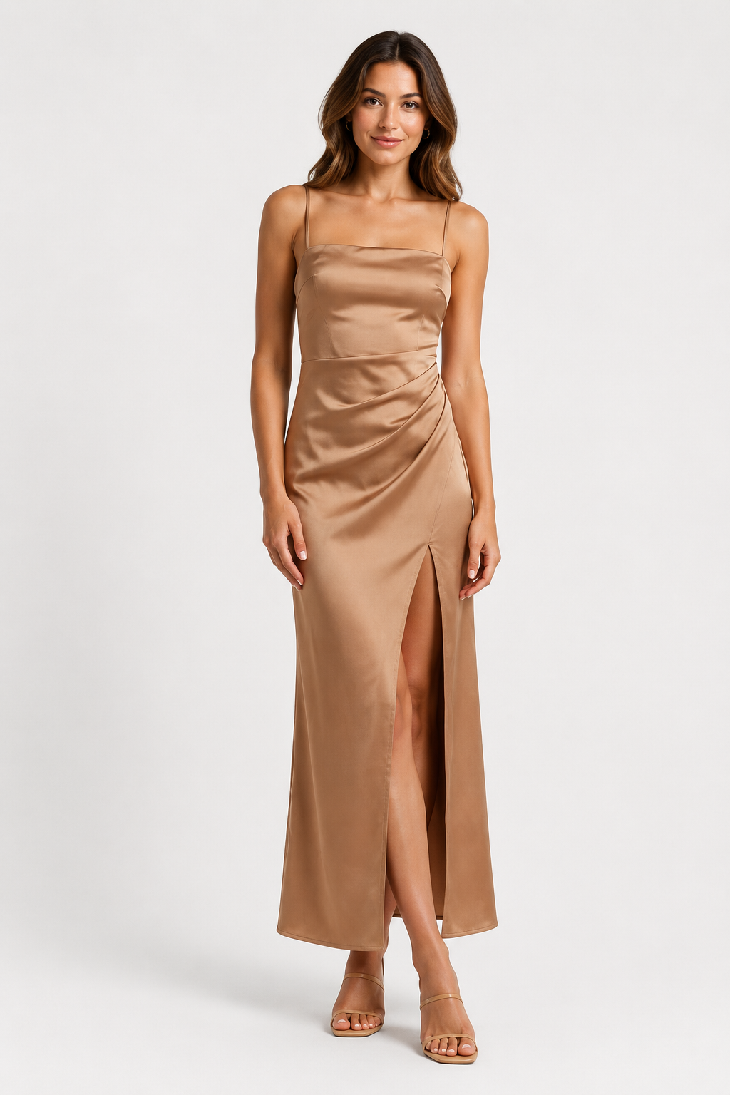 NOMU | Women's Satin Slip Maxi Dress – Elegant Spaghetti Strap Evening Dress