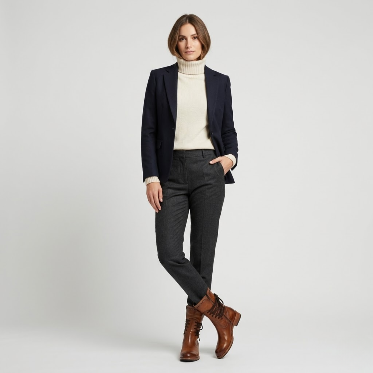 NOMU | Women's Vintage Leather Lace-Up Ankle Boots – Cozy Knit Trim Casual Boots