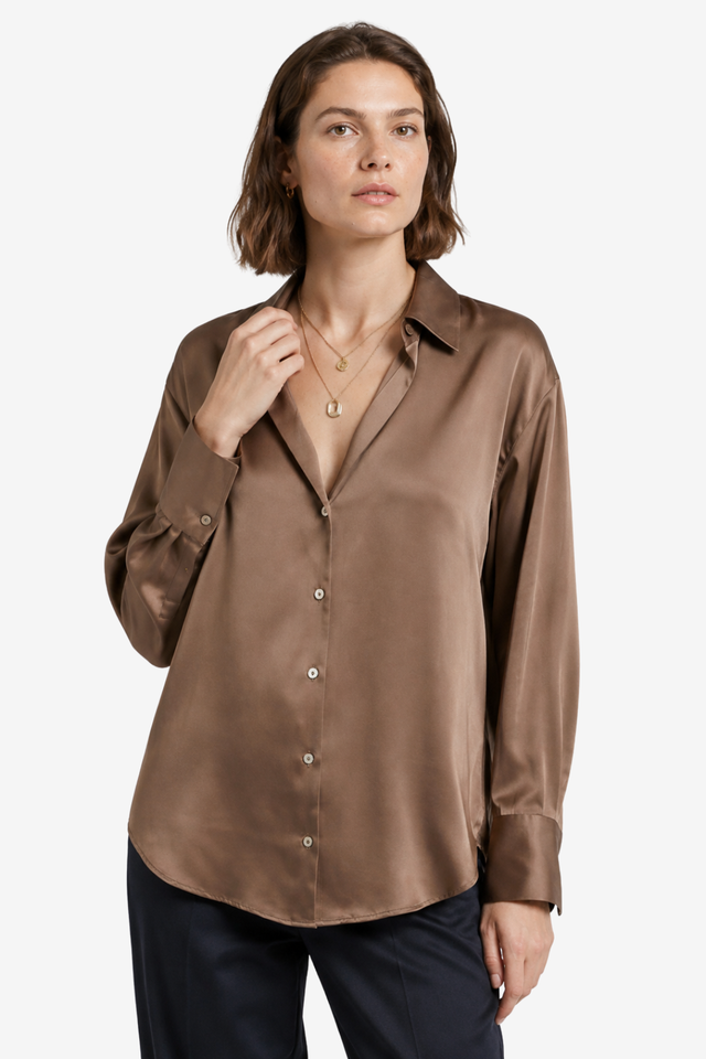 NOMU | Women’s Long Sleeve Button-Up Satin Blouse