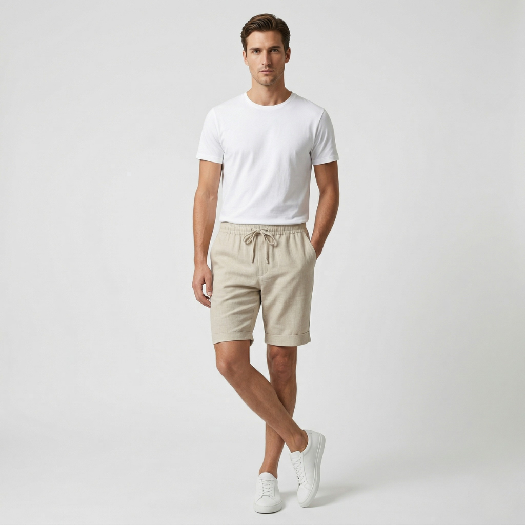 NOMU | Men's Linen Blend Drawstring Shorts – Casual Relaxed Summer Shorts
