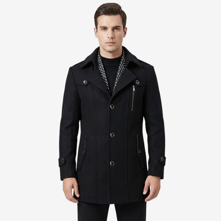 NOMU | Men's Wool Blend Military Overcoat – Tailored Button Front Coat