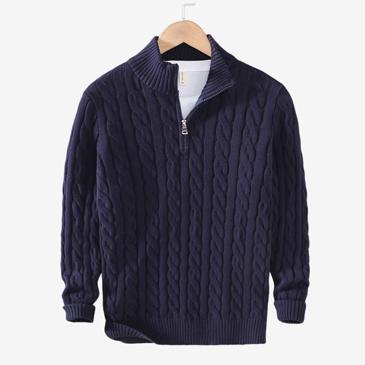 NOMU | Men's Cable Knit Quarter Zip Sweater – Classic Ribbed Pullover