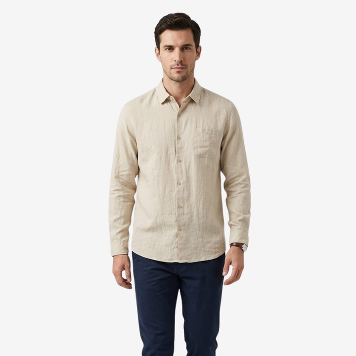 NOMU | Men's Linen Blend Button Down Shirt – Casual Long Sleeve Minimalist Top