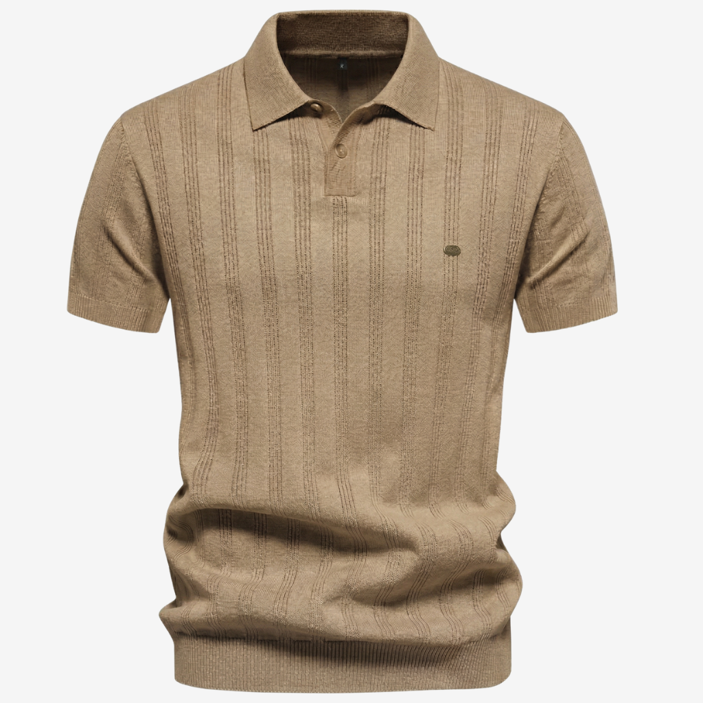 NOMU | Men’s Textured Vertical Stripe Knit Polo Shirt