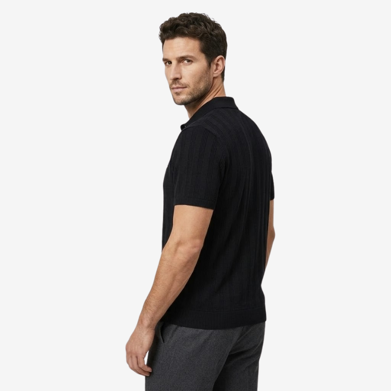 NOMU | Men's Textured Knit Polo Shirt – Slim Fit Smart Casual Short Sleeve Top