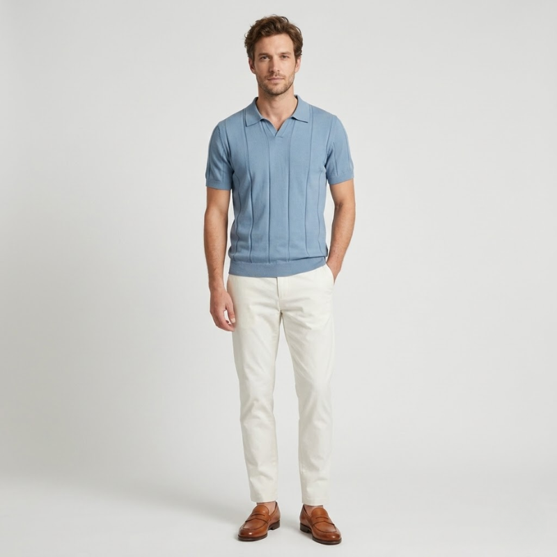 NOMU | Men's Knit Polo Shirt – Vertical Ribbed Casual Design