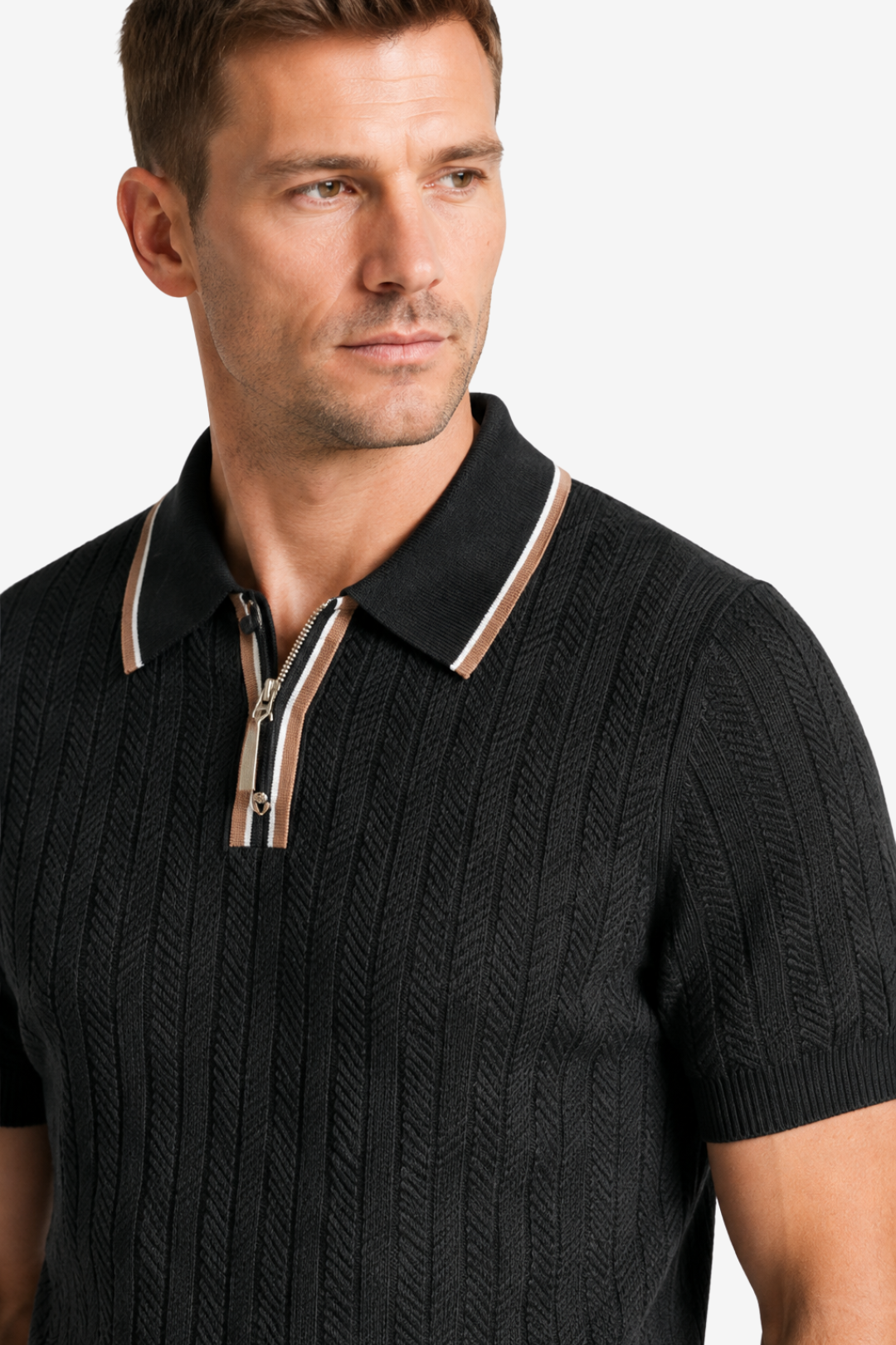 NOMU | Men’s Contrast Trim Ribbed Knit Polo Shirt