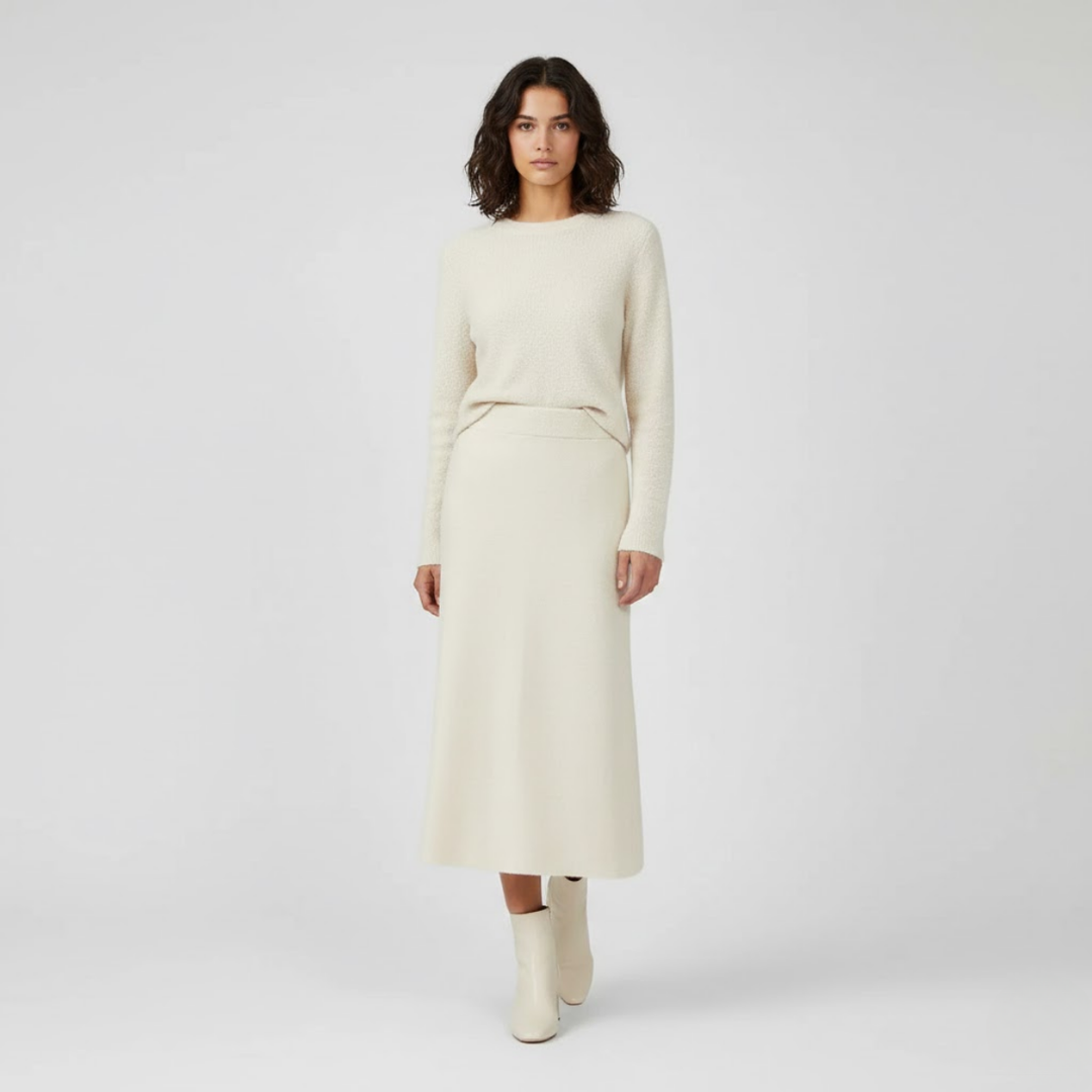 NOMU | Women's Knit A-Line Midi Skirt – Soft Minimalist Sweater Skirt