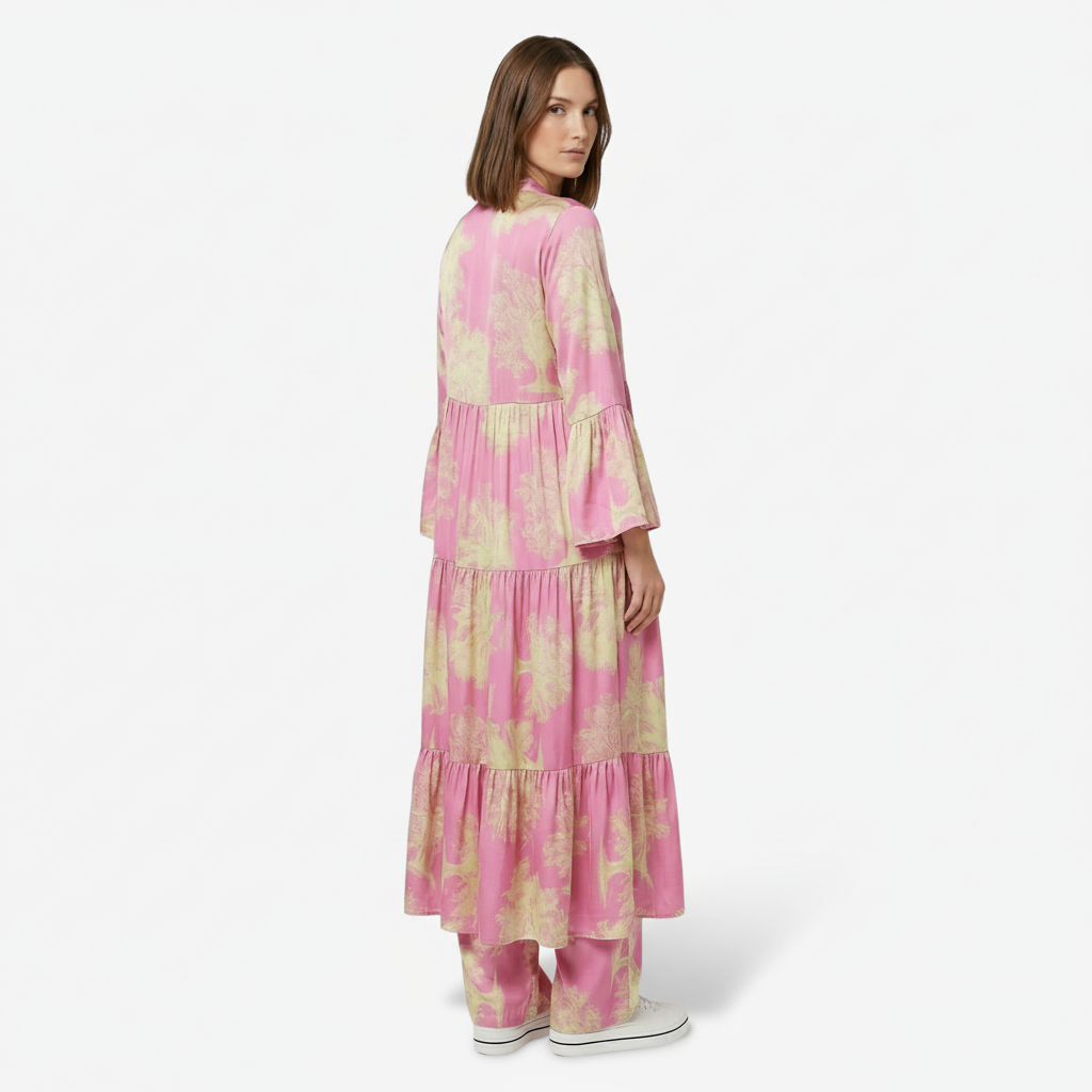 NOMU | Women's Vintage Floral Tiered Maxi Dress – Elegant Long Sleeve Flowing Dress