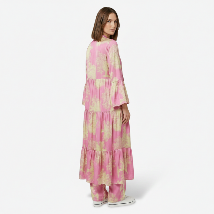 NOMU | Women's Vintage Floral Tiered Maxi Dress – Elegant Long Sleeve Flowing Dress