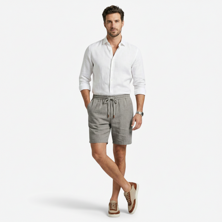 NOMU | Men's Linen Blend Shorts – Drawstring Elastic Waist Casual Design