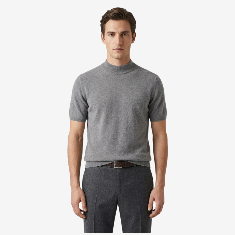 NOMU | Men's Knit Mock Neck Shirt – Minimalist Short Sleeve Design