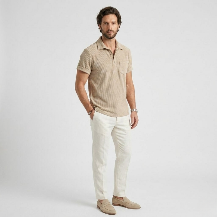 NOMU | Men's Ribbed Polo Shirt – Textured Short Sleeve Casual Fit