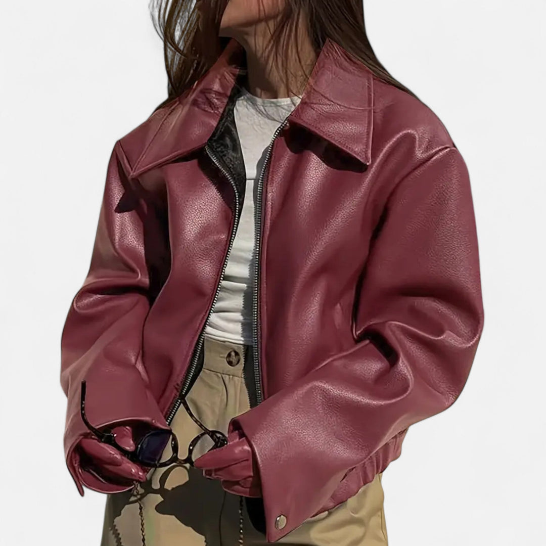 Women’s Retro PU Leather Jacket – Timeless Elegance