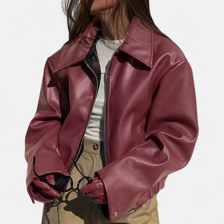Women’s Retro PU Leather Jacket – Timeless Elegance