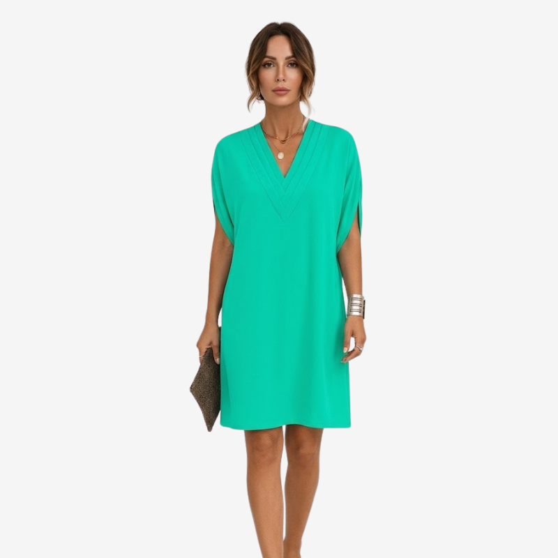 NOMU | Women's Casual V-Neck Loose Mini Dress – Comfortable Short Sleeve Everyday Dress