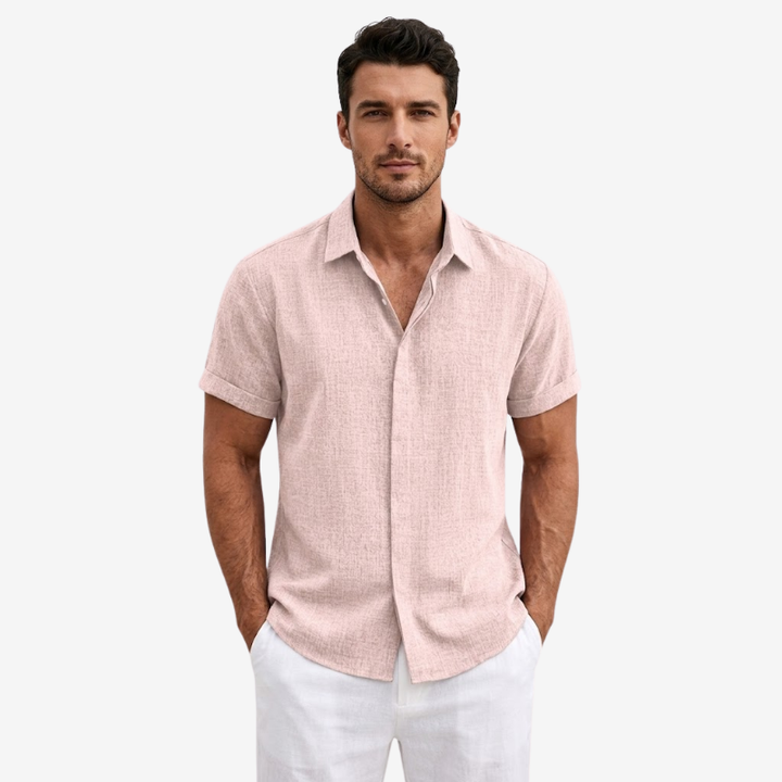 NOMU | Men's Linen Blend Shirt – Short Sleeve Casual Button Design