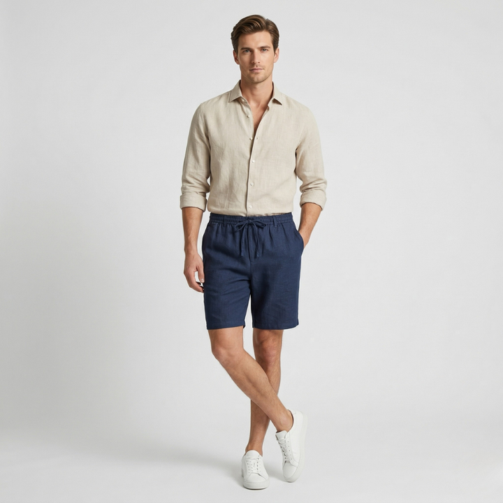NOMU | Men's Linen Blend Drawstring Shorts – Relaxed Fit Casual Summer Shorts
