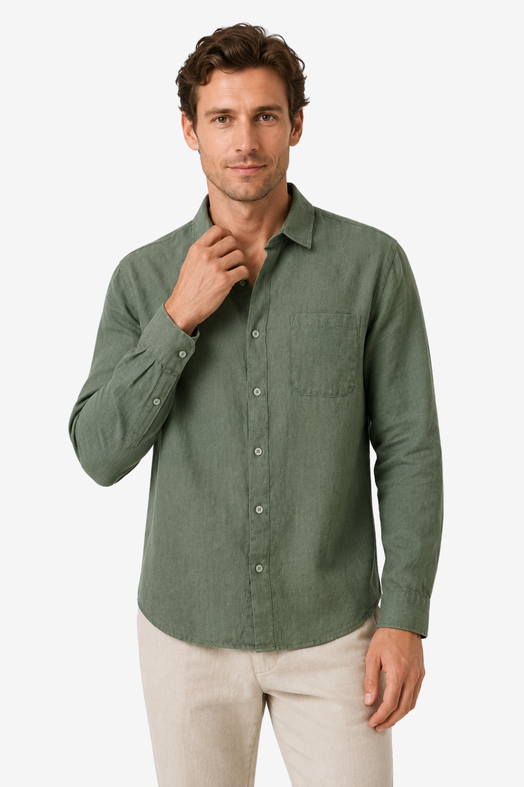 NOMU | Men's Linen Blend Button Down Shirt – Casual Long Sleeve Minimalist Top