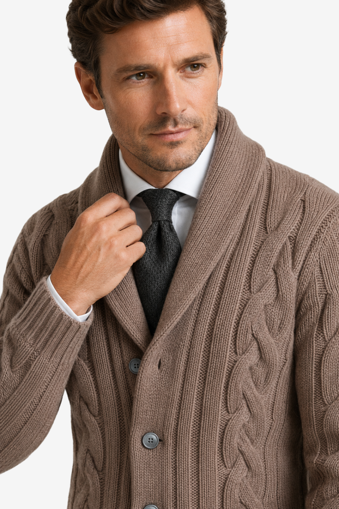 NOMU | Men's Cable Knit Cardigan – Shawl Collar Button Front Design