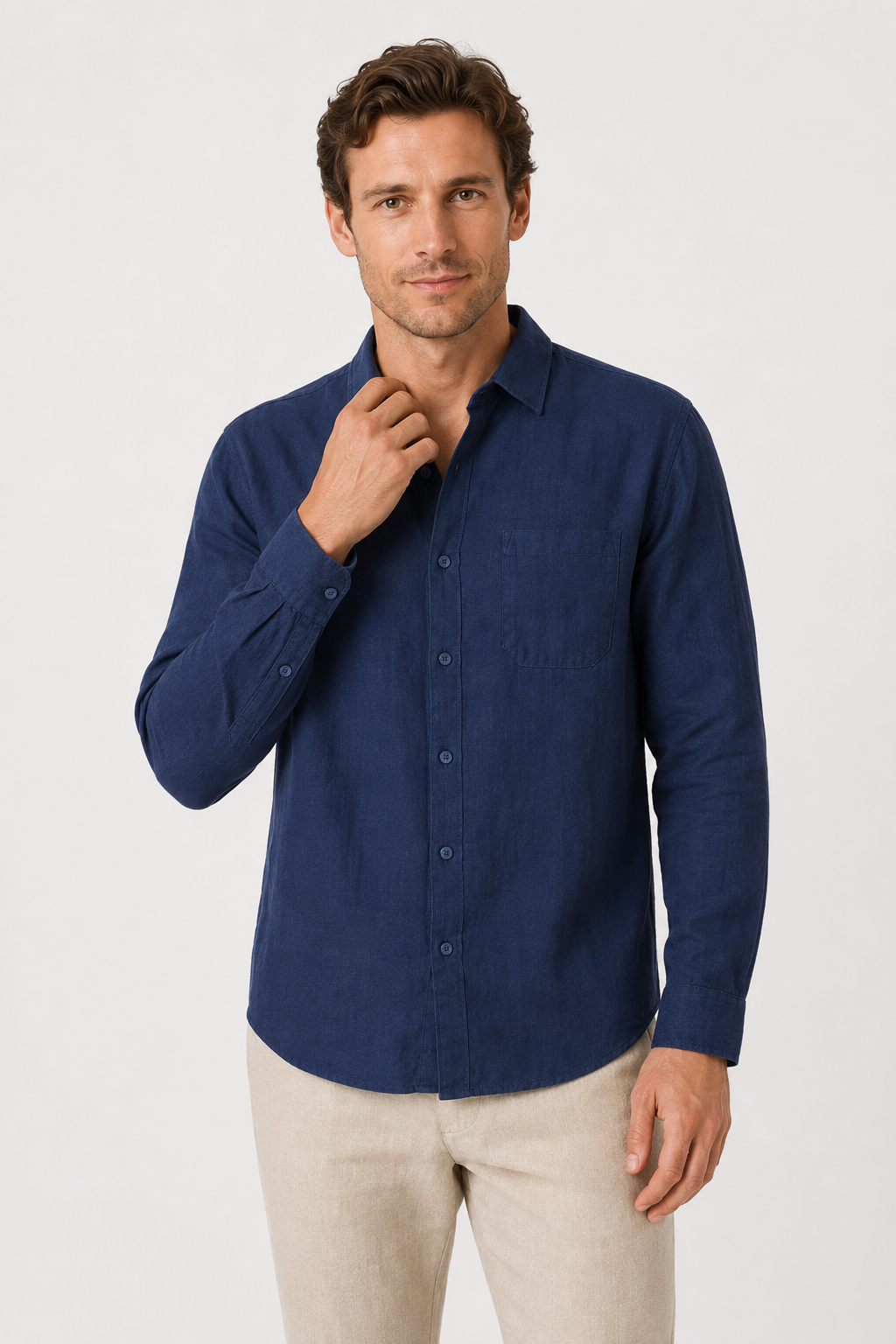 NOMU | Men's Linen Blend Button Down Shirt – Casual Long Sleeve Minimalist Top