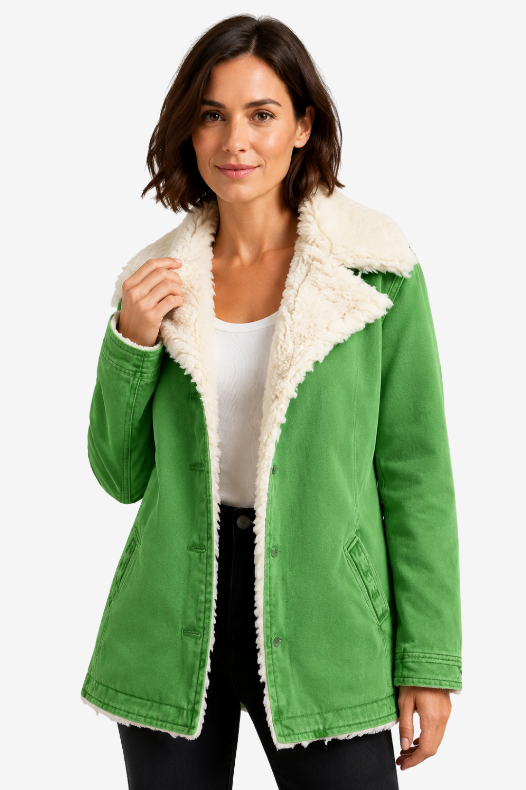 NOMU | Women's Long Sleeved Winter Coat – Fleece Lining with Wide Collar and Button Front Design