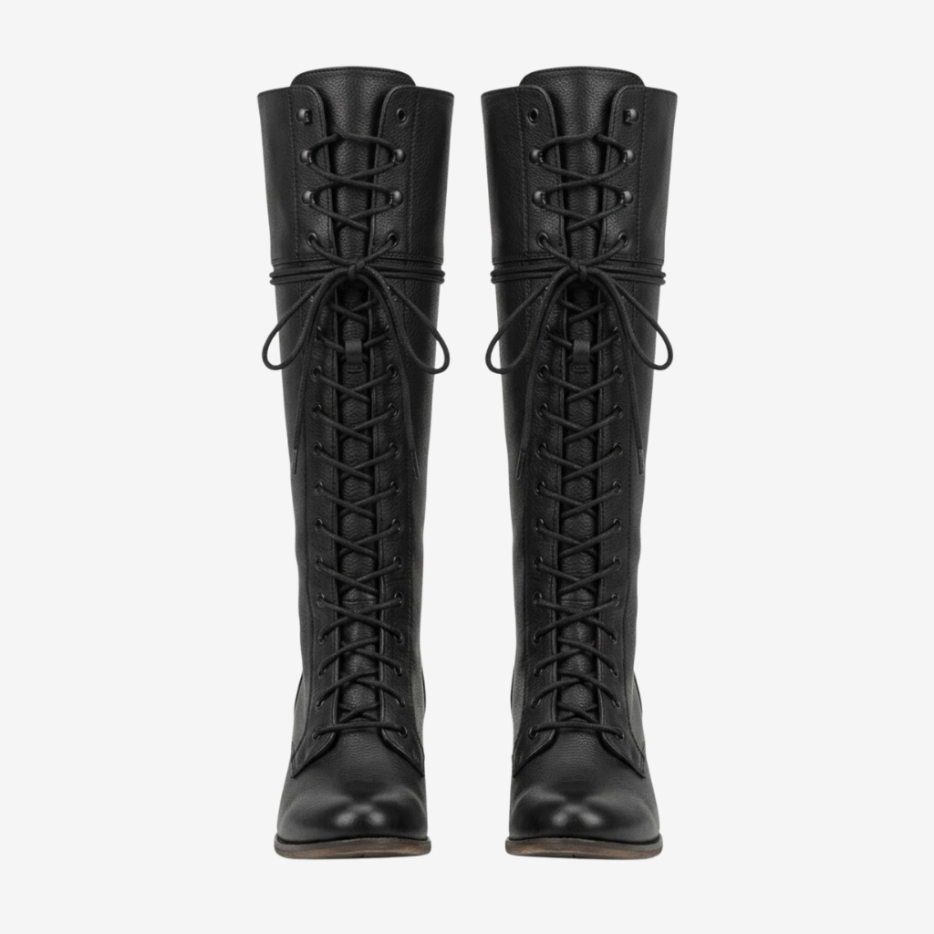 NOMU | Women's Vintage Lace-Up Knee-High Boots – Classic Block Heel Riding Boots