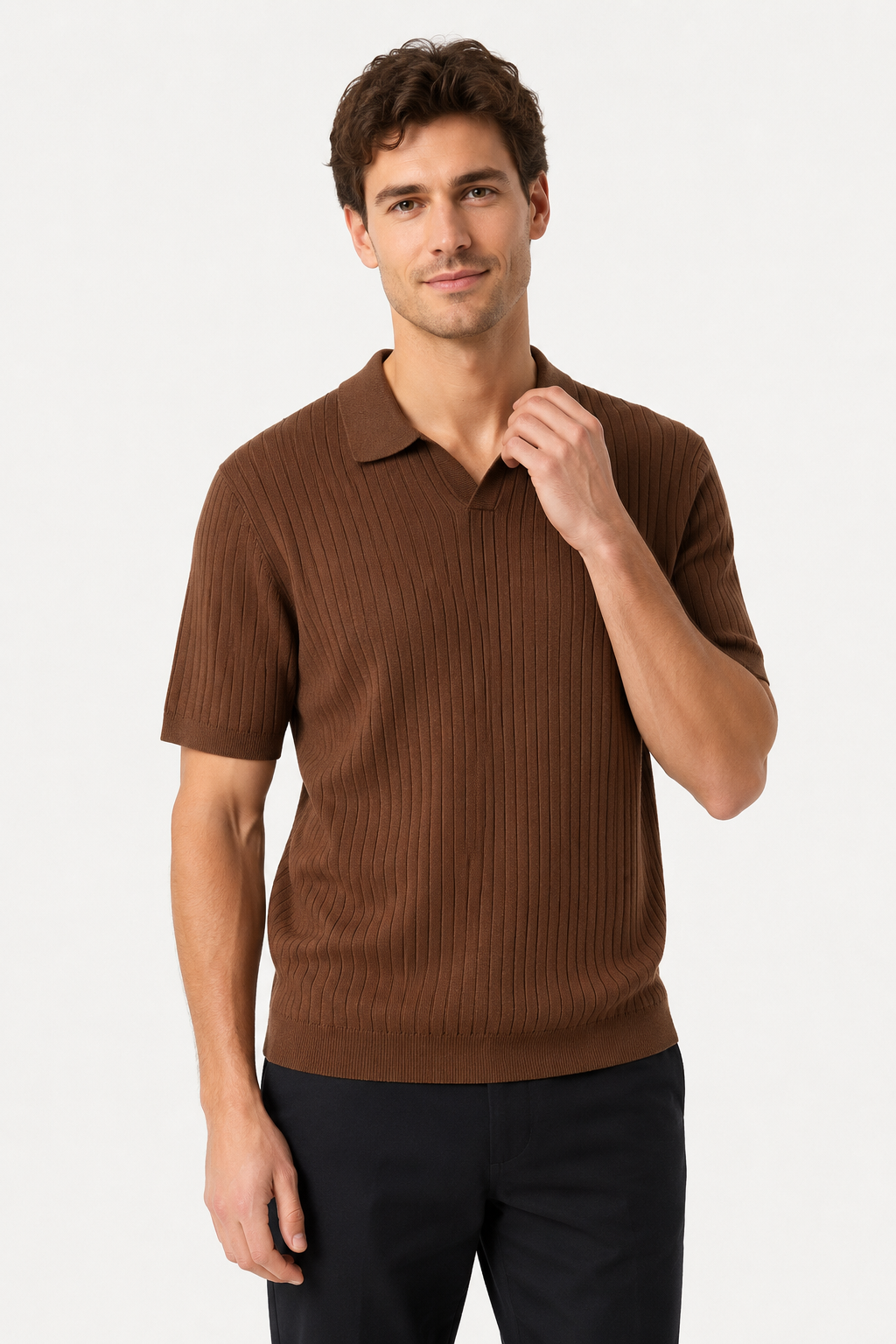 NOMU | Men's Ribbed Knit Polo Shirt – Minimalist Smart Casual Short Sleeve Top