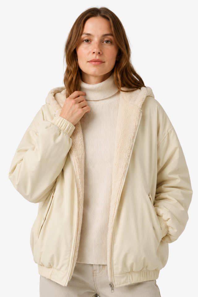 NOMU | Women's Double Layer Jacket – Hooded Plush Lined Relaxed Design