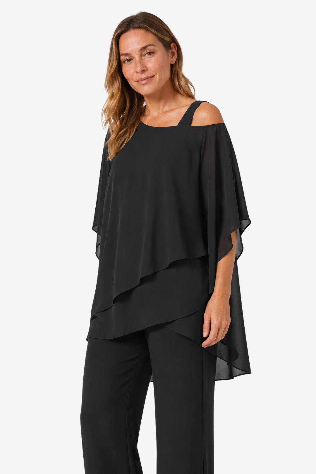 NOMU | Women's Two Piece Set – Asymmetric Layered Top Wide Leg Trousers Design