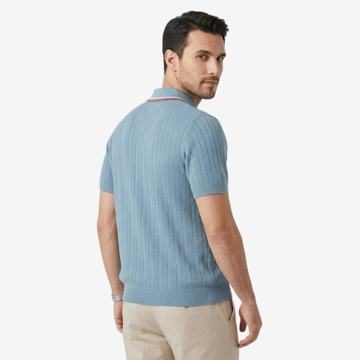 NOMU | Men's Textured Knit Polo Shirt – Smart Casual Short Sleeve Sweater Polo