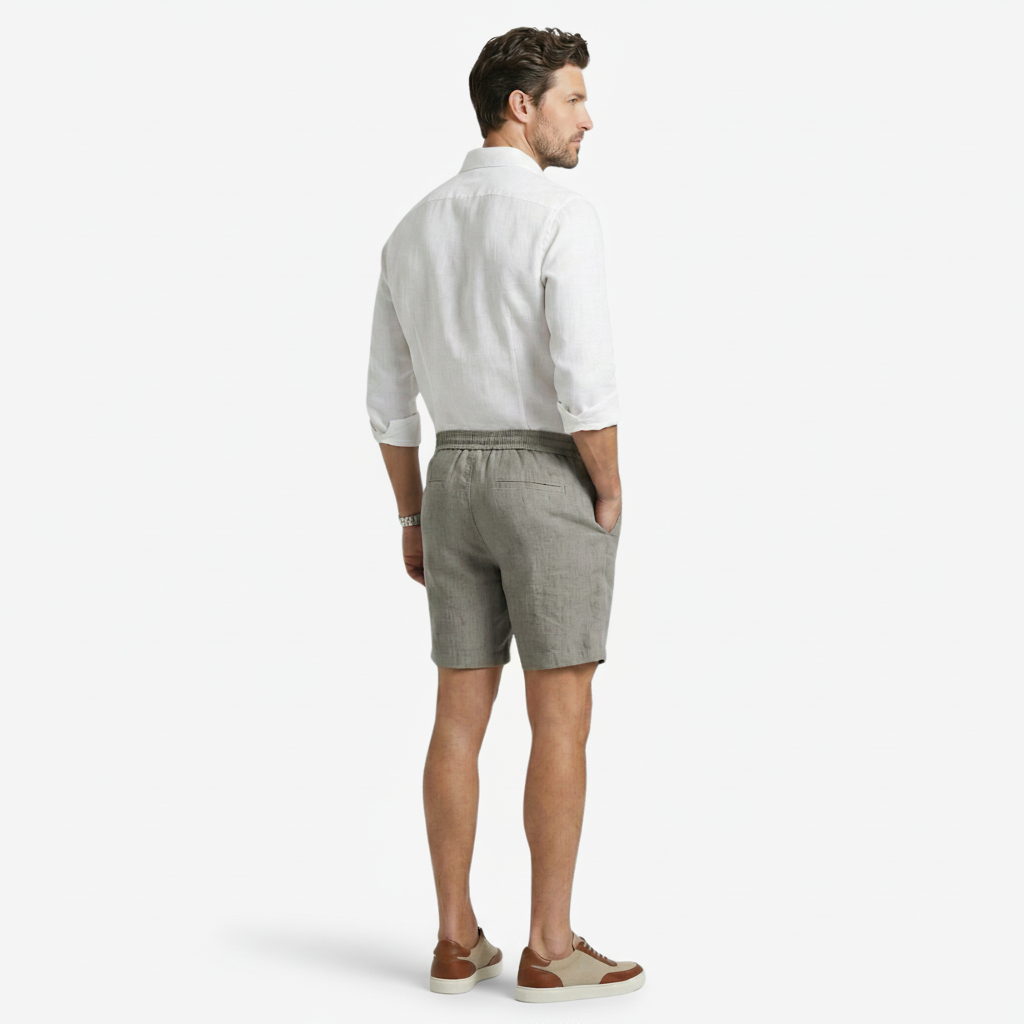 NOMU | Men's Linen Blend Shorts – Drawstring Elastic Waist Casual Design