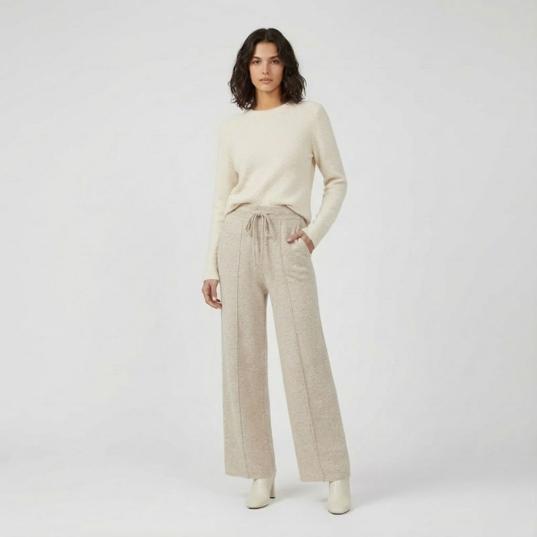 NOMU | Women's Knit Wide Leg Pants – Soft Drawstring Lounge Trousers