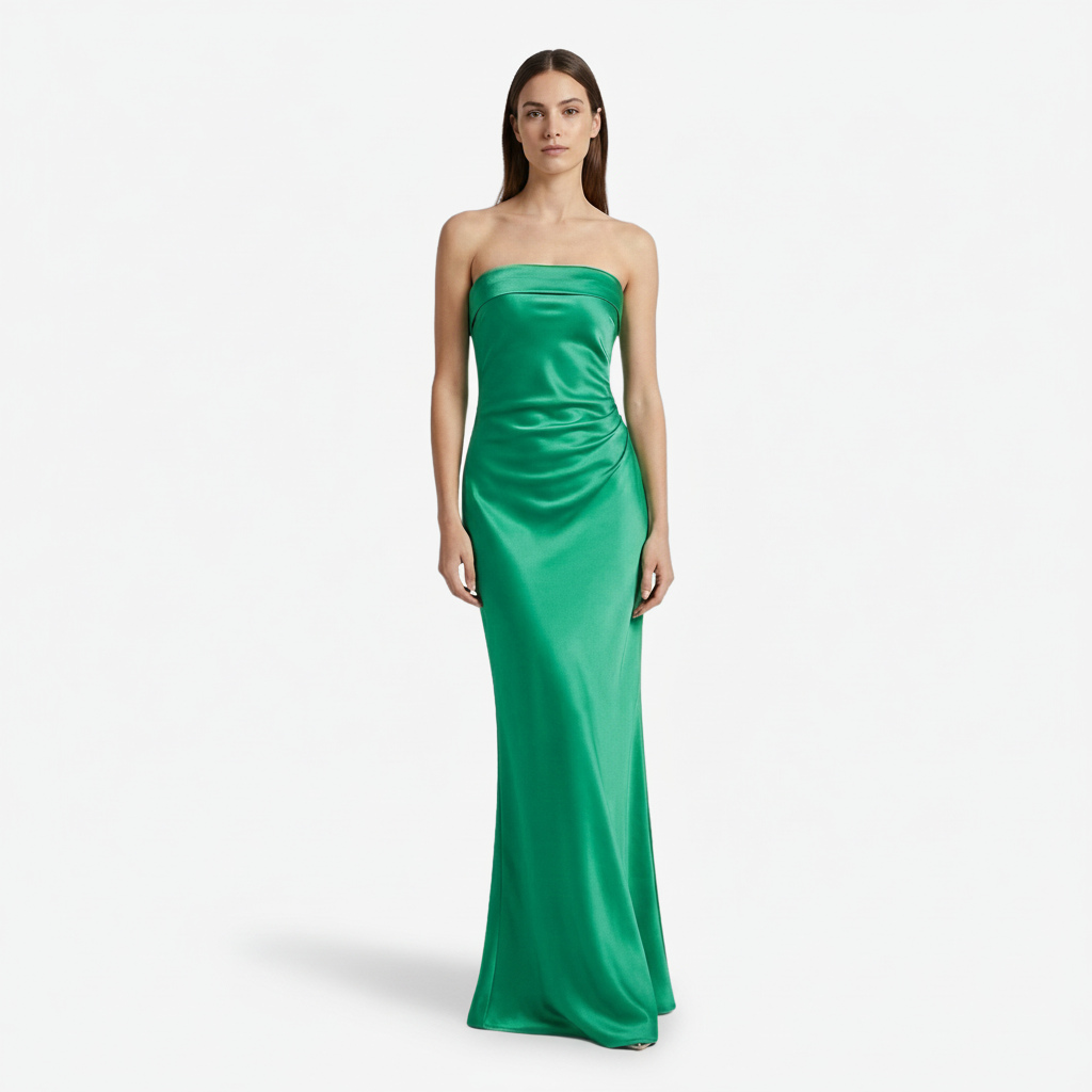 NOMU | Women's Strapless Satin Maxi Dress – Elegant Minimalist Evening Gown
