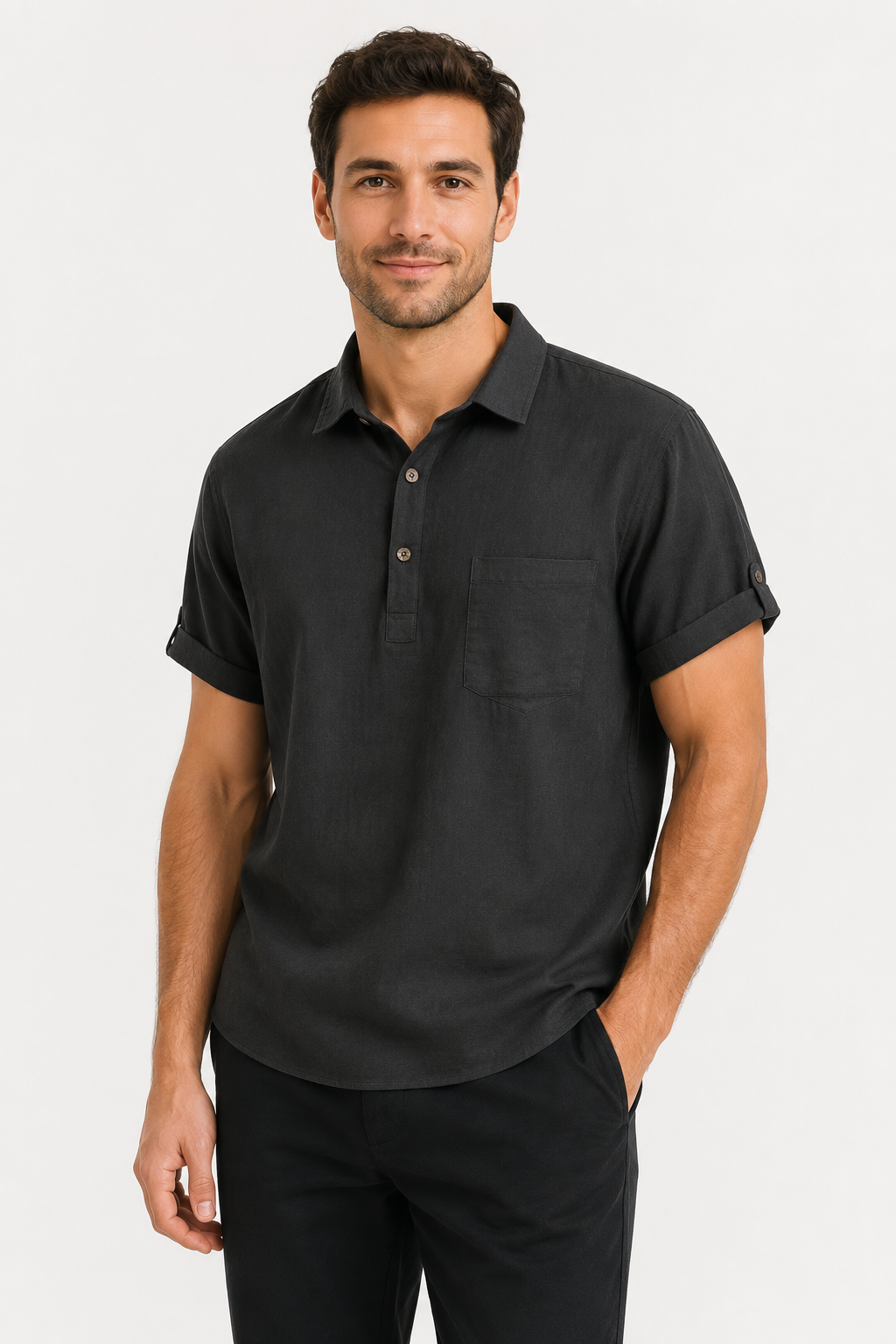 NOMU | Men's Short Sleeve Linen Polo Shirt – Relaxed Smart Casual Top